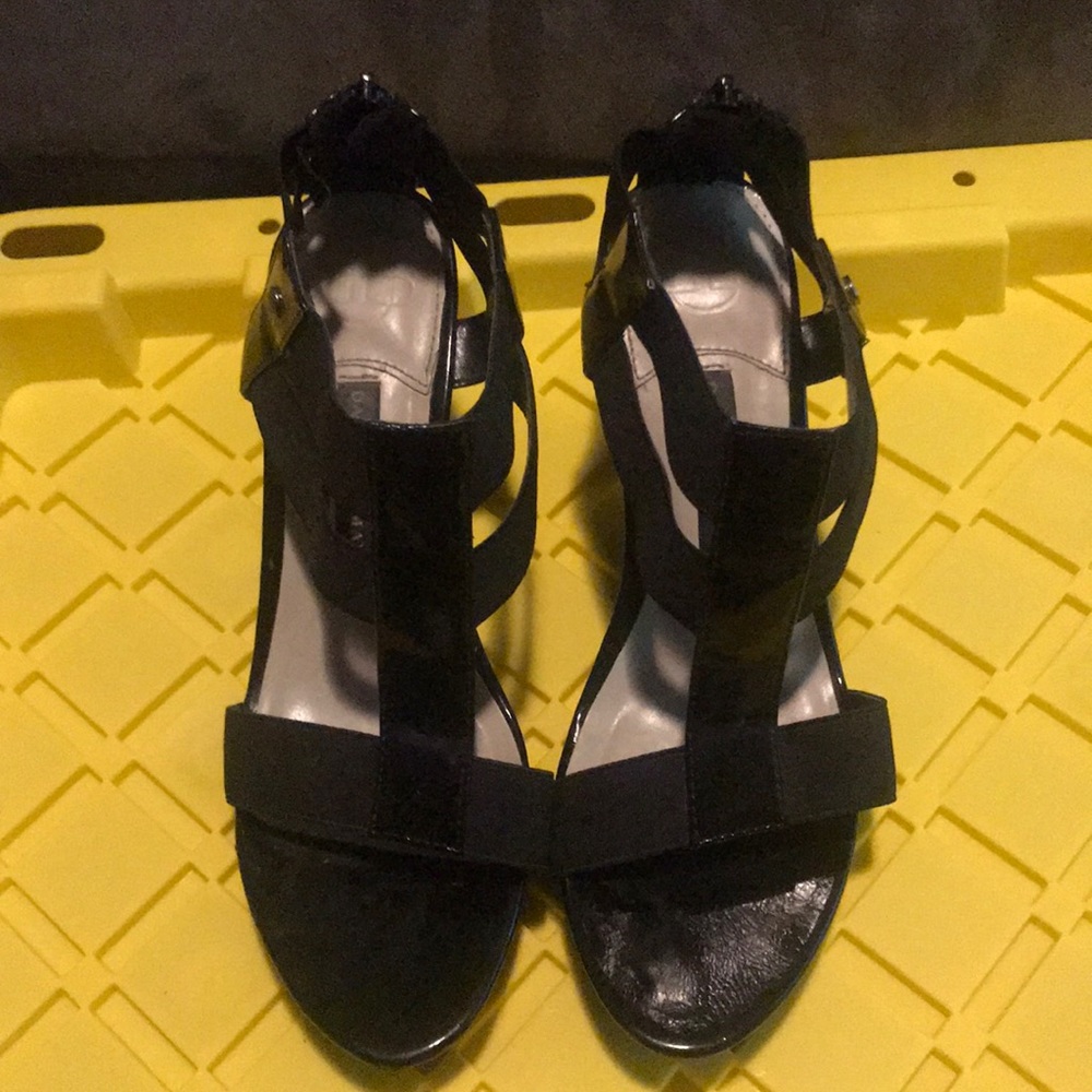 Shiny Black Sandal wedge shoes never worn brandnew